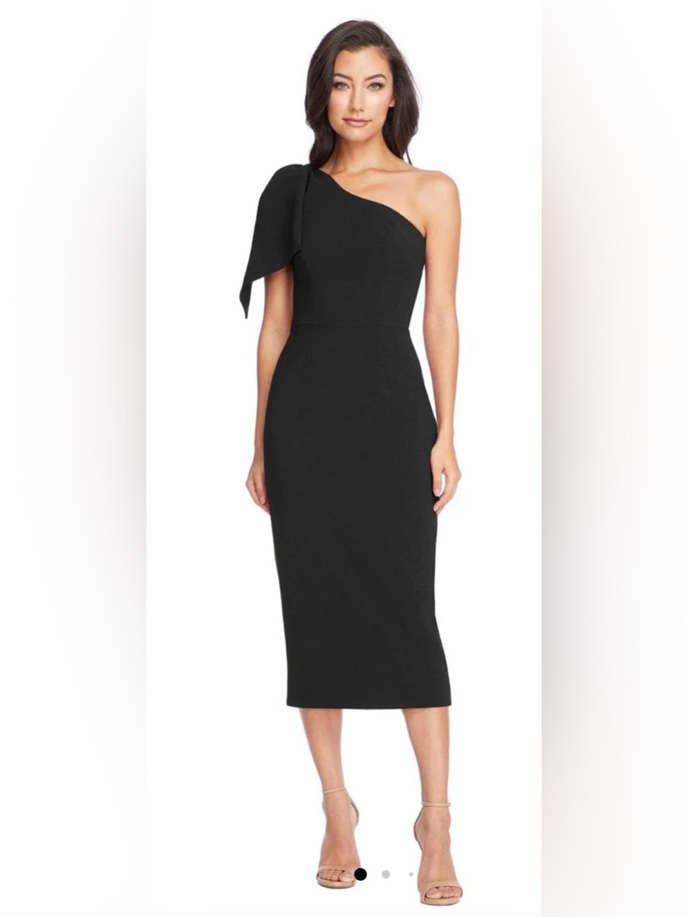 Dress the Population Black Tiffany One-Shoulder Midi Dress size M